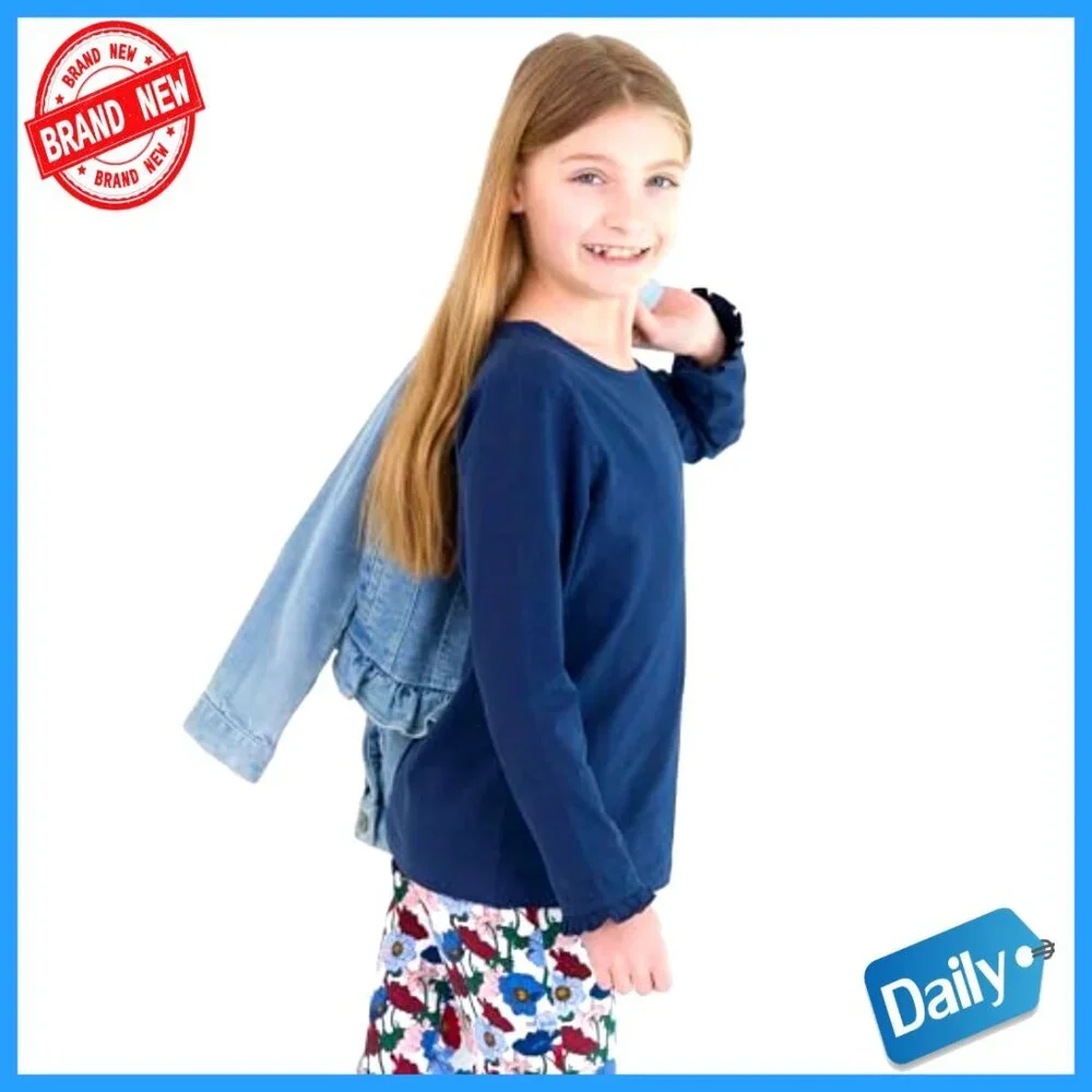 Girls Long Sleeve Knit Layering Tee Ruffle Detail Stretchy Cotton